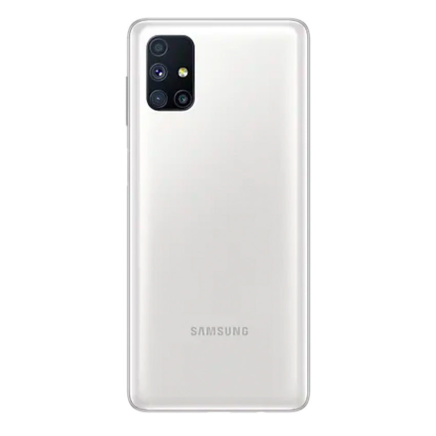 Samsung Galaxy M51 white back view - Fonez  -Keywords : MacBook - Fonez.ie - laptop- Tablet - Sim free - Unlock - Phones - iphone - android - macbook pro - apple macbook- fonez -samsung - samsung book-sale - best price - deal